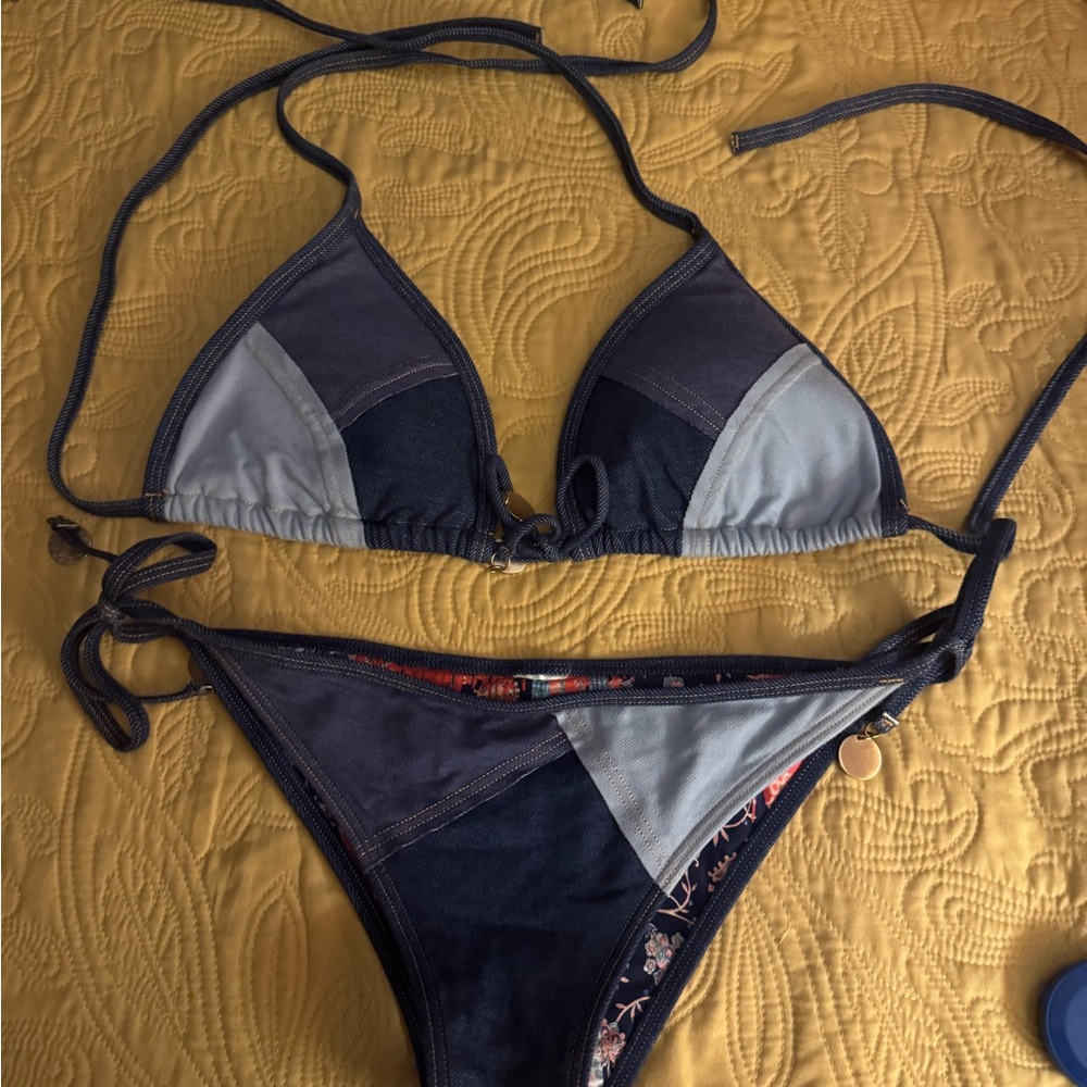 Navy Floral Patchwork Bikini Set - image 2